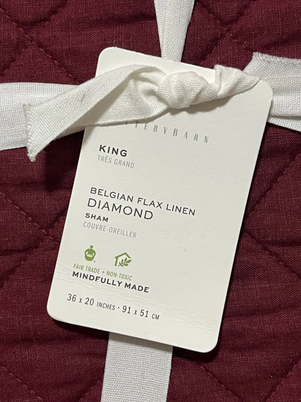 Pottery Barn.  belgian Flax Linen Diamond Shams. Sz. King.  Set of 2